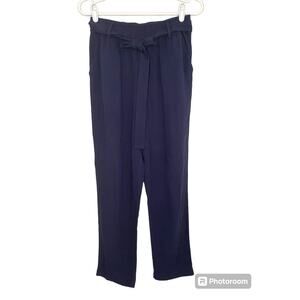 Umgee Pants Women Sz S Blue Navy Linen Blend Elastic Waist Belted Pockets Comfy
